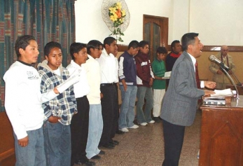 Boys group singing.